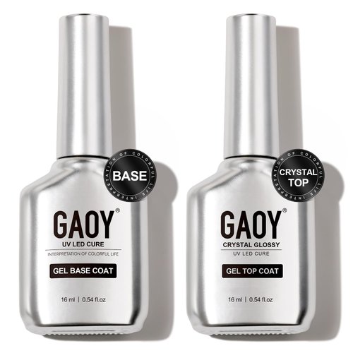 GAOY Crystal Glossy Gel Top Coat and Base Coat Set, 16ml 2 Pcs High-Gloss Top Coat and No Wipe Foundation Combination for UV Light Gel Nail Polish