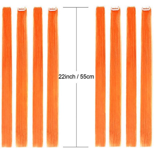 Colored Clip in Hair Extensions 22" 10pcs Straight Fashion Hairpieces for Party Highlights Orange