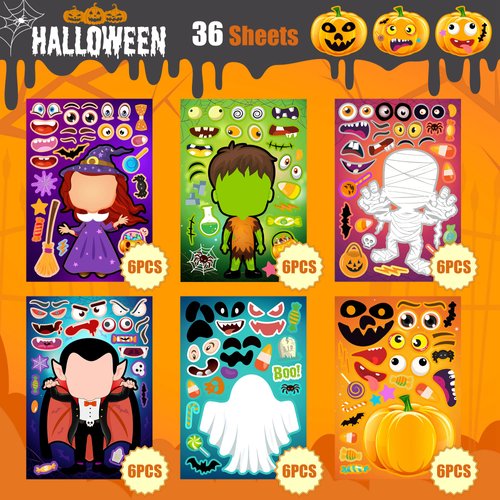 36 Sheets Halloween Stickers for Kids Make Your Own Halloween Stickers, Halloween favors for Kids, Halloween Crafts for Kids Halloween Party Favors, Halloween Party Games Stickers Trick or Treat Party