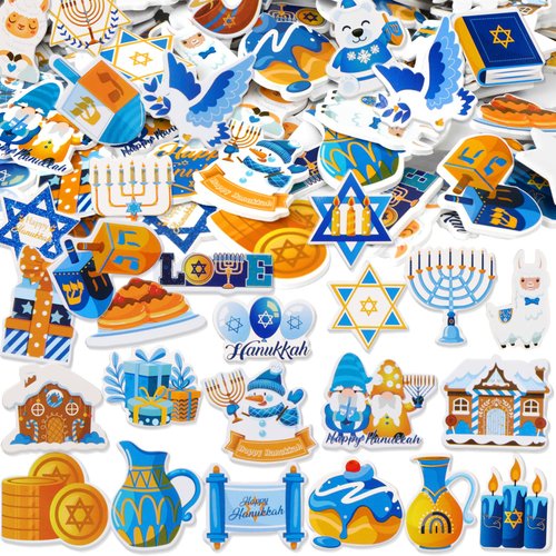 HOWAF 300pcs Hanukkah Stickers,Happy Hanukkah Foam Stickers,Self-Adhesive Hanukkah Decorations Dreidels Menorah Candles Stickers Decals for Hanukkah Chanukah Gifts Scrapbooking DIY Art Craft Supplies