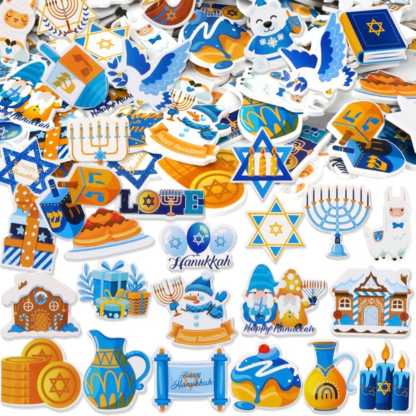 HOWAF 300pcs Hanukkah Stickers,Happy Hanukkah Foam Stickers,Self-Adhesive Hanukkah Decorations Dreidels Menorah Candles Stickers Decals for Hanukkah Chanukah Gifts Scrapbooking DIY Art Craft Supplies
