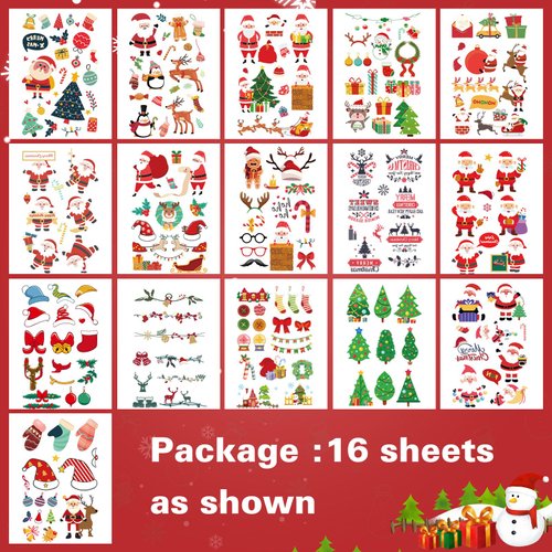 Christmas Temporary Tattoos Stocking Stuffers for Kids Boys Girls- 240Pcs Sheets Bulk Christmas Decorations Fake Tattoo stickers, Kids Makeup Christmas Party Favors