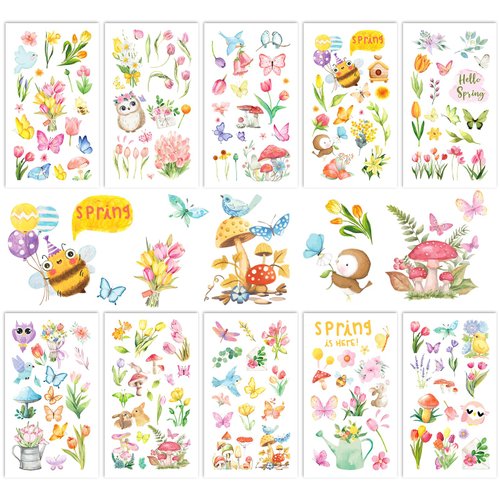 HOWAF 160+ Spring Easter Temporary Tattoos,Hello Spring Party Supplies Tulip Bloom Temporary Tattoos Stickers for Adults and Kids Cute Cartoon, Spring Flowers Butterflies Waterproof Tattoos Stickers