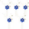 Bridal Hair Combs, 5PCS Wedding Hair Pins Set Crystal Flower Hair Clips Bride Bridesmaid Hair Sides Comb Rhinestone Barrettes, Pearl Flower Hair Pins Hair Accessories for Women Girls (Blue)