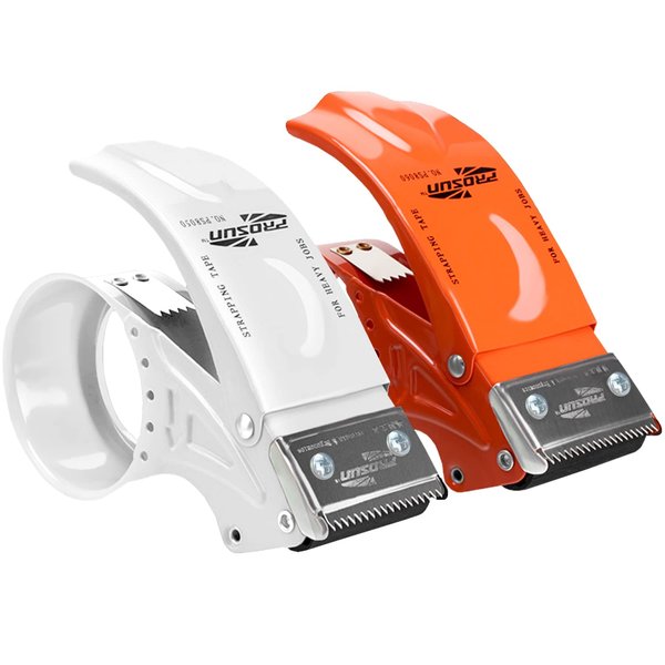 PROSUN 2 Pack Metal Packing Tape Dispenser Gun: 2-inch Wide Tape dispensers/3-Inch Inner Paper Core(2"Orange+2"White)