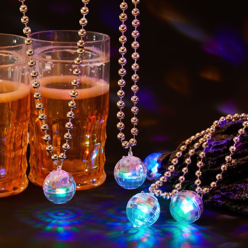 Sasylvia 12PCS LED Disco Ball Necklaces Light up Disco Necklaces 70s Disco Necklace Mardi Gras Beads Disco Party Favors Costume Necklaces for Stage Props Bachelorette Birthday Party(Silver, Colorful)