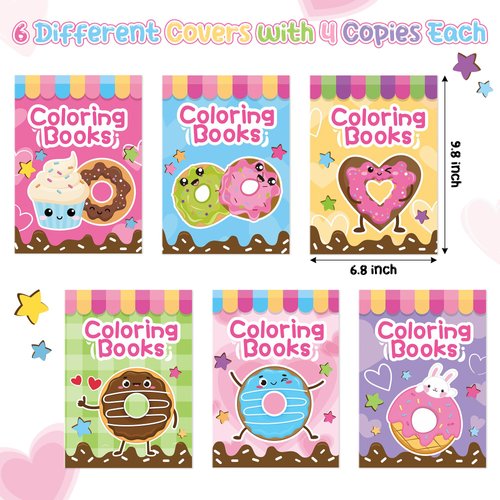 X1zuue 24Pcs Donut Coloring Books for Kids Bulk Cute Mini Coloring Booklet DIY Art Drawing Book with Dessert Doughnut for Toddlers Birthday School Party Favors Goodie Bag Filler