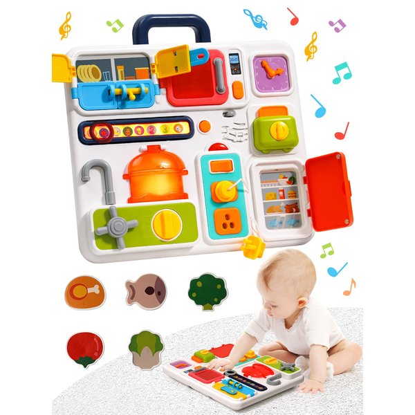 Busy Board for 1 2 3+ Year Old Baby Musical Toy for Boy Girl Montessori Travel Sensory Toys Toddlers Kitchen Fine Motor Skills