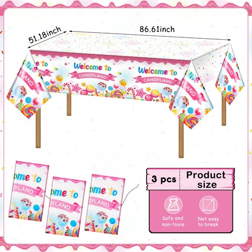 Tatuo 3 Pcs Candyland Party Decorations Candyland Tablecloth Candy Theme Plastic Table Cover Candy Land Lollipop Decorations for Birthday Party Baby Shower Candy Land Party Supplies