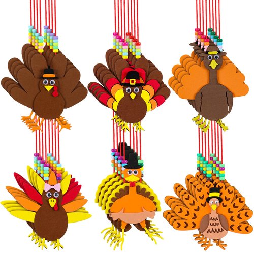 Huquary 24 Pcs Thanksgiving Turkey Necklaces Kit, Turkey Beaded Necklace Making Kit, DIY for Kids, Thanksgiving Gifts Set for Thanksgiving Party toys Game Activity