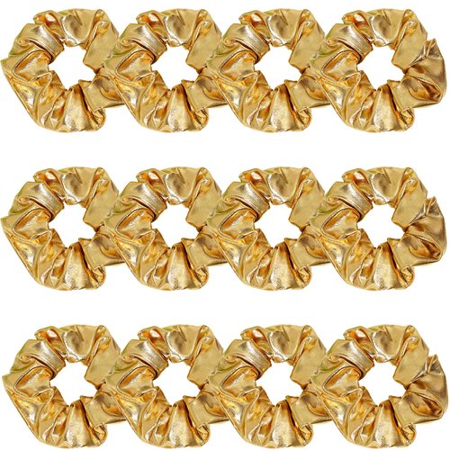 12 Pcs PU Leather Cheer Hair Scrunchies Gold Scrunchy School Performance Ponytail Holder Hair Acc...