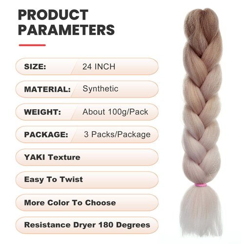EMMOR Jumbo Braiding Hair Extensions 24 Inch High Temperature Synthetic Fiber 3 pcs Box Braids Braiding Hair Twist Crochet Braids Pre Stretched Kanekalon(Ombre Light Brown)