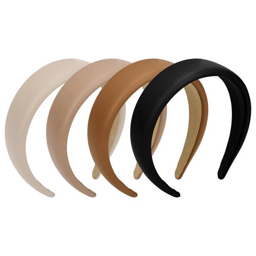 Ondder 4 Pcs Headbands for Women's Hair - Leather & Sponge Padded Headbands - Wide Fashion Headbands for Girls - Non Slip Hair Bands - Puffy Headband - Headwear for Women & Girls