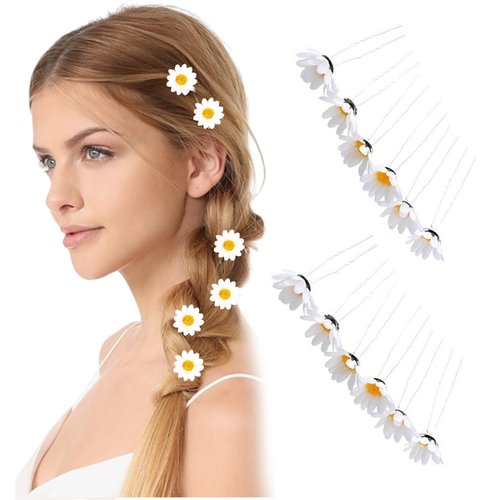 10 Pieces Flower Hair Pins Hair Fork Clips for Women Girls, Bridal Bridesmaids Ponytail Hair Accessories Floral Hairpins Headpieces for Hawaiian Party Wedding Beach Festival (White)