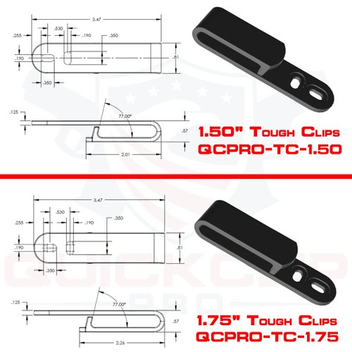 Quick Clip Pro Tough Holster Clips, Adjustable Cant for IWB OWB Kydex, Leather, Hybrid Holster Making. Tuckable Black Plastic with 1/4" Binding Posts/Chicago Screws. Made in USA (1.5" 2-Pack)