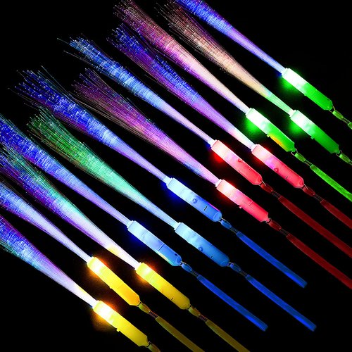 Zhanmai 24 Pieces Upgraded Glow Fiber Wands Sticks LED Light Wands Fiber Optic Wands LED Flashing...