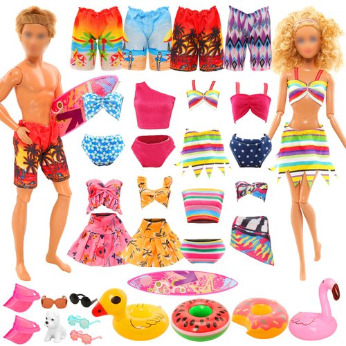 Miunana Lot 12 PCS Handmade Doll Clothes and Accessories Set Doll Swimming Clothes 11.5 Inch Dolls Random 3 PCS Swim Trunks for Boy Doll 5 PCS Swimsuits for Girl Doll 1 Surf Skateboard 2 Lifebuoys