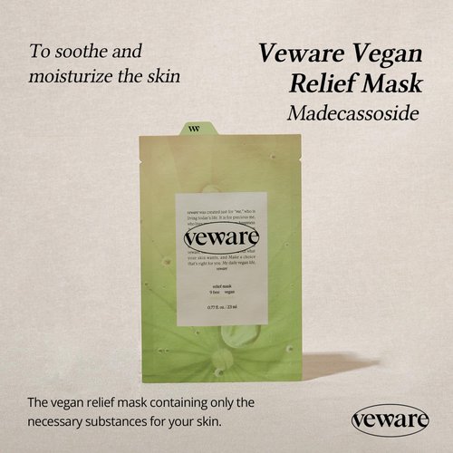 Veware Vegan Relief Mask 10pcs For Calming the skin 100% Vegan Formula Facial sheet mask for face, Immediate Calming Korean Facial Mask 10ea sheet mask set (Heartleaf/Madecassoside) (Madecassoside)