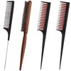 4 Pcs Hair Teasing Comb Set Women Rat Tail Weaving Highlighting Comb Triple Hair Brush Styling Backcombing Parting Slicking Salon Curly Long Thick Wet Hair