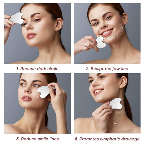 Uormsici Metal Gua Sha Facial Tools, Guasha Tool for Face, 100% 304 Stainless Steel Gua Sha Tool, Premium Guasha Set for Face, Body and Face Gua Sha Stone for Tighten Skin