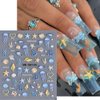5D Embossed Beach Nail Stickers Ocean Nail Art Stickers Summer Nail Decals Self-Adhesive DIY Nail Sticker Cute Jellyfish Shell Starfish Coral Nail Supplies for Women Acrylic Nails DIY Manicure 3Sheets