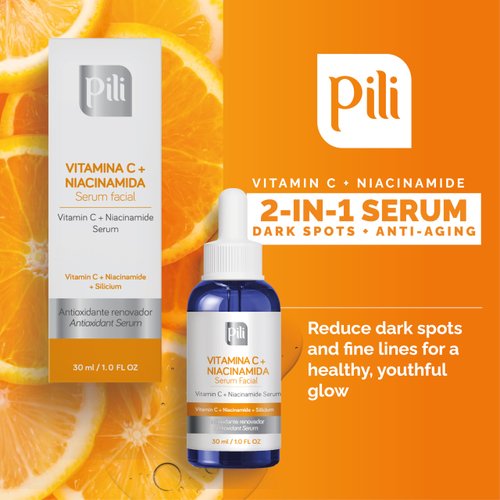 Pili Vitamin C Serum plus niacinamide and organic silicium. For all skin types, even oily or acne-prone skins. 1 oz.