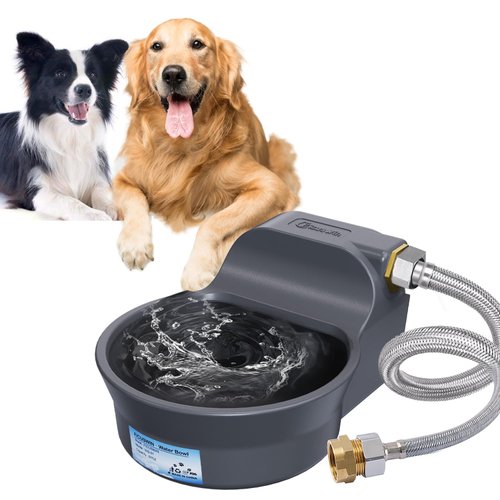Automatic Dog Water Bowl Dispenser 70OZ Water Dispenser for Dogs 2L Water Bowl Fit 3/4in Male Connector Outdoor Auto Water Bowl Include Automatic Water Fill Valve Adapter 5ft Water Hose