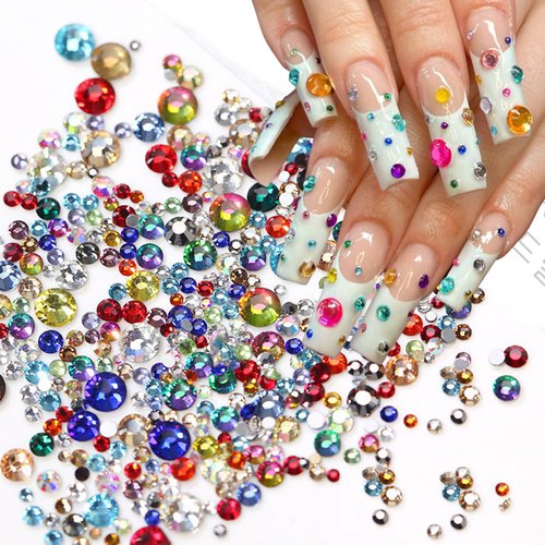 1440pcs Bling Colorful Rhinestones Nail Charms for Nails 3D Flatback Nail Gems and Rhinestones Cr...