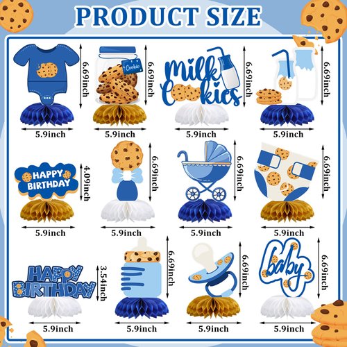 Sonwyoung 12 Pcs Milk and Cookies 1st Birthday Party Decorations Milk and Cookie Table Decor Baby Shower Happy Birthday Honeycomb Centerpieces Table Decorations for 1st Birthday Party Supplies