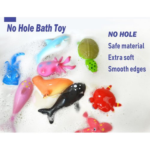 Baby Bath Toys for Toddlers, No Hole Ocean Animals Toys, Bathtub Toys for Boys and Girls (14 Pcs with Storage Box)