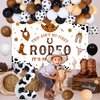 JOYMEMO My 2nd Rodeo Birthday Decorations Boy - Brown Cowboy Balloon Garland Arch Kit with This Ain't My First Rodeo Its My Second Birthday Backdrop, Number 2 Foil Balloon for Western Theme Party