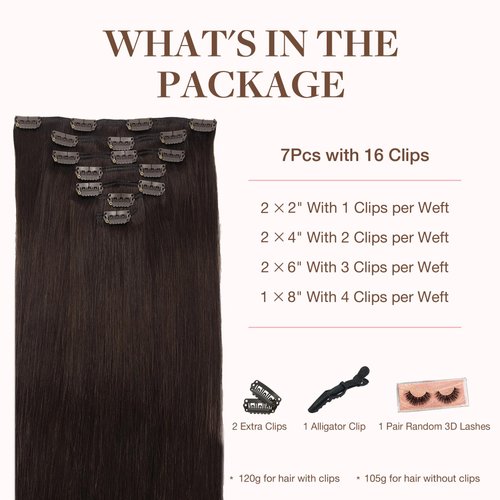 GOO GOO Clip in Hair Extensions Real Human Hair, 14inch 120g 7Pcs, 8C Ash Brown, Remy Human Hair Extensions Clip ins for Women, Natural Human Hair