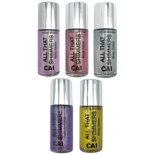 5-Piece Set Body Glitter Face Or Hair Roll On Shimmer Holographic, Rose Gold Silver Violet Platinum