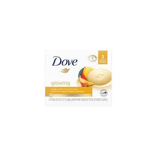 Dove glowing mango butter & almond butter, 3 count, 3.17 OZ bars, Net Total WT 9.52 OZ