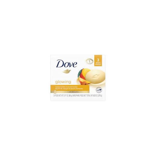 Dove glowing mango butter & almond butter, 3 count, 3.17 OZ bars, Net Total WT 9.52 OZ