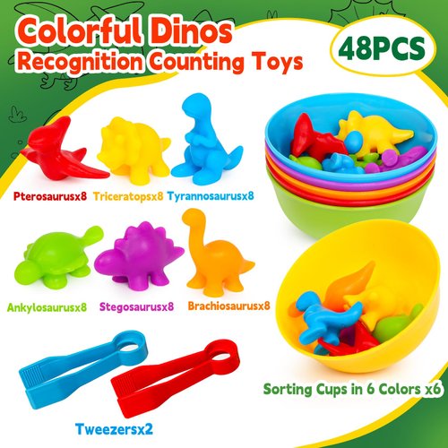 FNQUTOY Counting Dinosaur Color Sorting Toys for Toddlers 1-3,Montessori Sensory Education Preschool Learning Activities Counting Matching Training Set Games Toys for Kids Boys Girls Ages 2 3 4 5