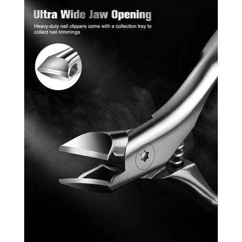 FERYES Wide Jaw Thick Toenail Clippers Thick Toenails - Precision Stainless Steel Toe Nail Clippers for Thick Nails for Seniors with Catcher - Silver