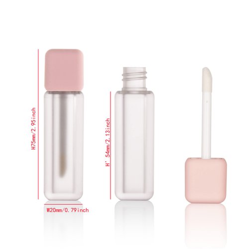 COSIDEA 22pcs empty 6ml square lip gloss tubes, Pink frosted lipgloss tube container with wand and stopper