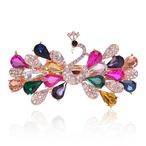 Sankuwen Peacock Rhinestone Hairpin Luxury Crystal Hair Barrette Clip(Colorful)
