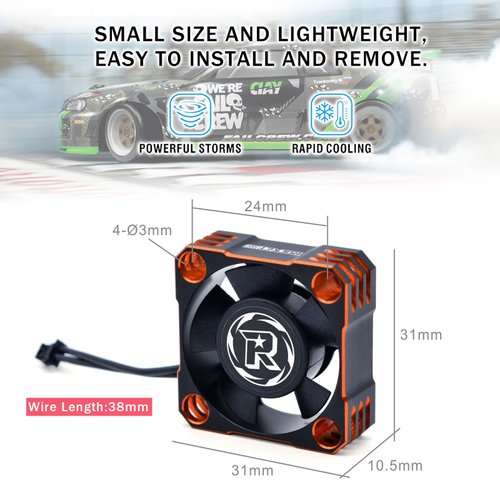 RC Motor Cooling Fan Rocket V2 28000RPM Motor Heat Sink Surpass Hobby Turbo ESC A3 Cooling Fan with XH Connect for 1/10 1/8 RC Car (Orange &Black)