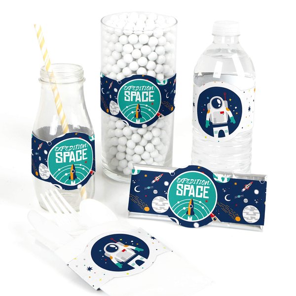 Blast Off to Outer Space - DIY Party Supplies - Rocket Ship Baby Shower or Birthday Party DIY Wrapper Favors and Decorations - Set of 15