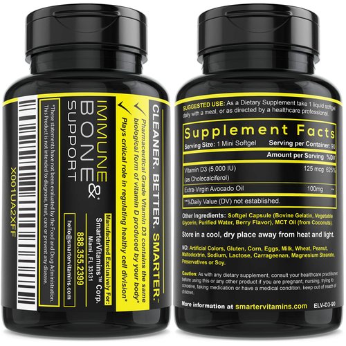 Smarter Vitamin D3 5000 IU in Avocado Oil 125mcg - 90 Mini Softgels