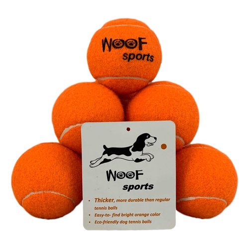 Woof Sports Dog Tennis Balls 12 Orange Tennis Balls for Dogs. Easy to Find! Includes Carrying Bag. Medium Size Balls Fits Standard Ball Launchers