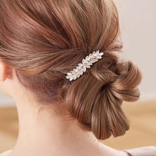 WHAVEL 2PCS Hair Barrettes for Women, Rhinestone Hair Clips Crystal Leaf French Barrette Wedding Hair Clips Vintage Bridal Hair Pins Hair Accessories for Women Bride Bridesmaid (Gold)