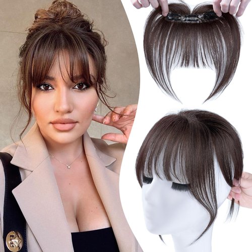 VIJIGIA Clip In Bangs Real Human Hair, Fake Bangs Hair Clip On Bangs Human Hair Wispy Bangs Clip In Bangs (Dark Brown)…