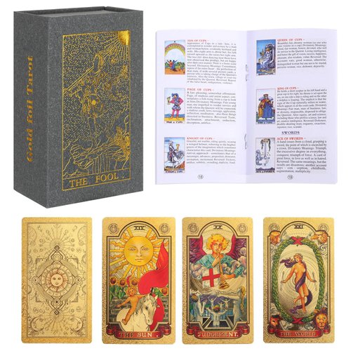 GKYNG Tarot Cards with Guidebook 78pcs PVC Waterproof Anti-Wrinkle Luxury Gold Foil Classic Tarot Cards Deck with Exquisite Box for Beginners and Professional Player