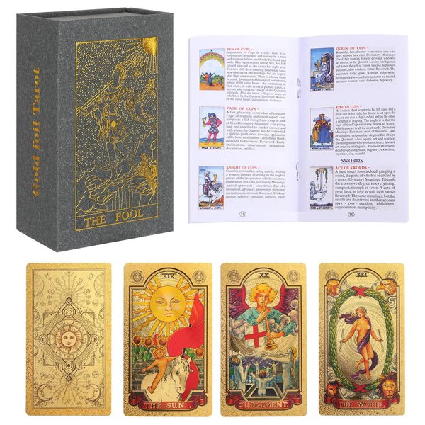 GKYNG Tarot Cards with Guidebook 78pcs PVC Waterproof Anti-Wrinkle Luxury Gold Foil Classic Tarot Cards Deck with Exquisite Box for Beginners and Professional Player