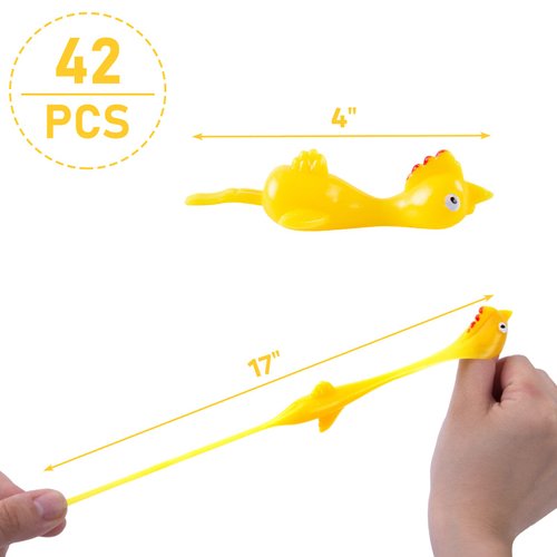 POPLAY 42PCS Flying Chicken Slingshot, Flicking Rubber Chickens Sling Shot Funny Gag Gift for Kid Adult Party Favors Novelty Classroom Exchange Gifts, Valentine Goodie Bag Stuffers