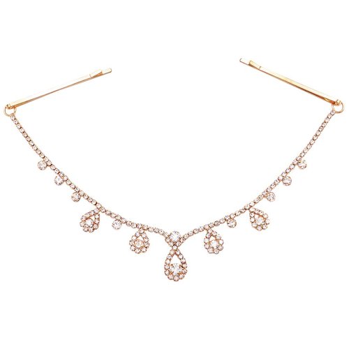 Rosemarie & Jubalee Women's Draping Teardrop Crystal Rhinestone Tikka Hair Comb Circlete Diadem Head Chain Crown Tiara, 8" (Teardrop Gold Tone)