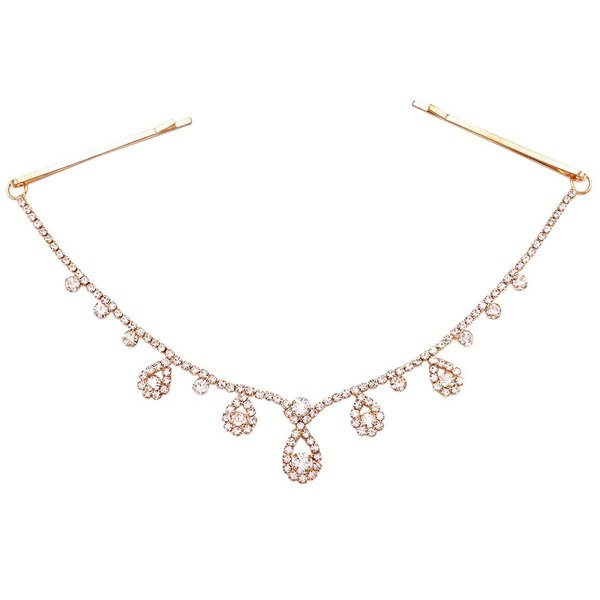 Rosemarie & Jubalee Women's Draping Teardrop Crystal Rhinestone Tikka Hair Comb Circlete Diadem Head Chain Crown Tiara, 8" (Teardrop Gold Tone)